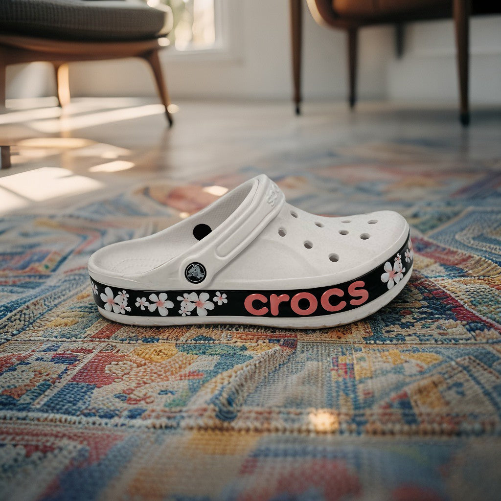 Crocs Classic Platform (White with Pink Floral Design)