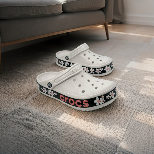 Crocs Classic Platform (White with Pink Floral Design)